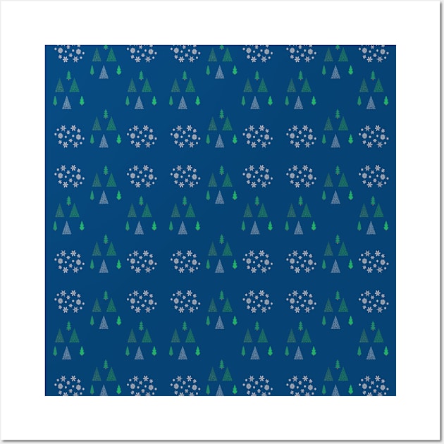 Cute Watercolor Snowflakes And Christmas Tree Pattern Wall Art by ExprezzDesigns